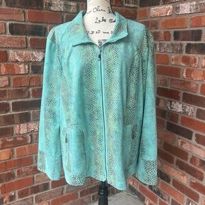 DIALOGUE TEAL SNAKESKIN PRINT JACKET SIZE 3X